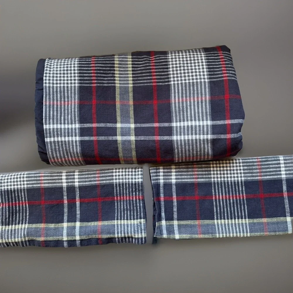 Pottery Barn King Duvet + 2 King Shams Carson Charcoal Gray Plaid Classic Luxury